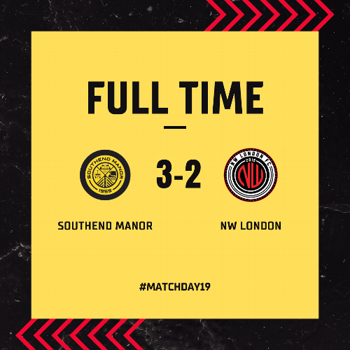 Match Report : Southend Manor 3-2 NW London NW London suffered a 3–2 defeat away to Southend Manor despite a brace from 19-year-old Rocco Montorio. The Gorillas led 2–0 before a late comeback, with both sides finishing with ten men in a dramatic end-to-end contest.
